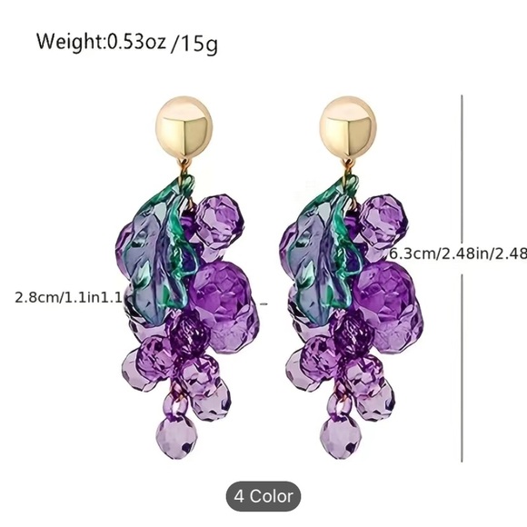 Grape bunch acrylic post dangle drop earrings gold tone for women Spring NWT - Picture 6 of 6